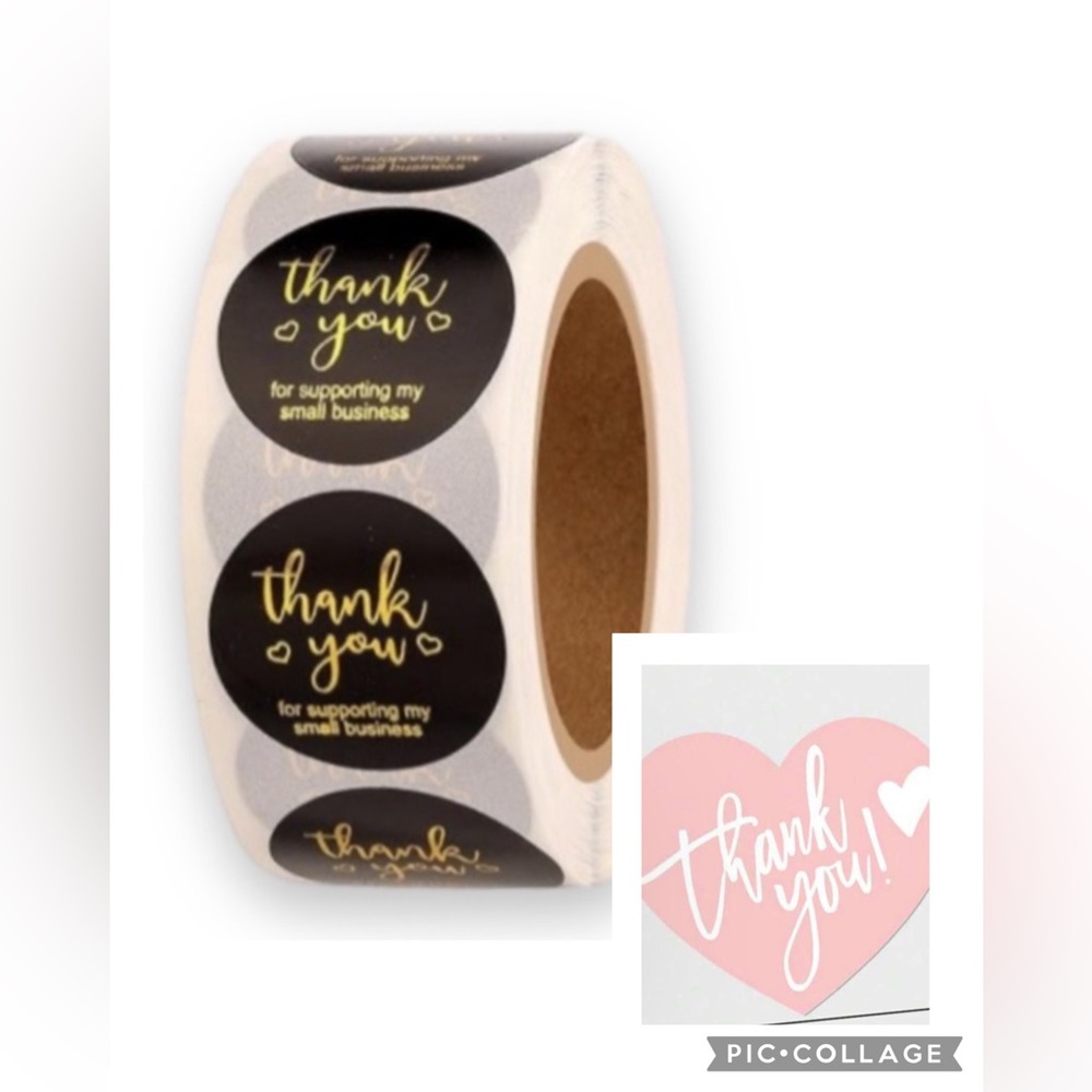 Bundle 30 Thank You Cards, 500 Thank You Stickers (1 Roll) Black